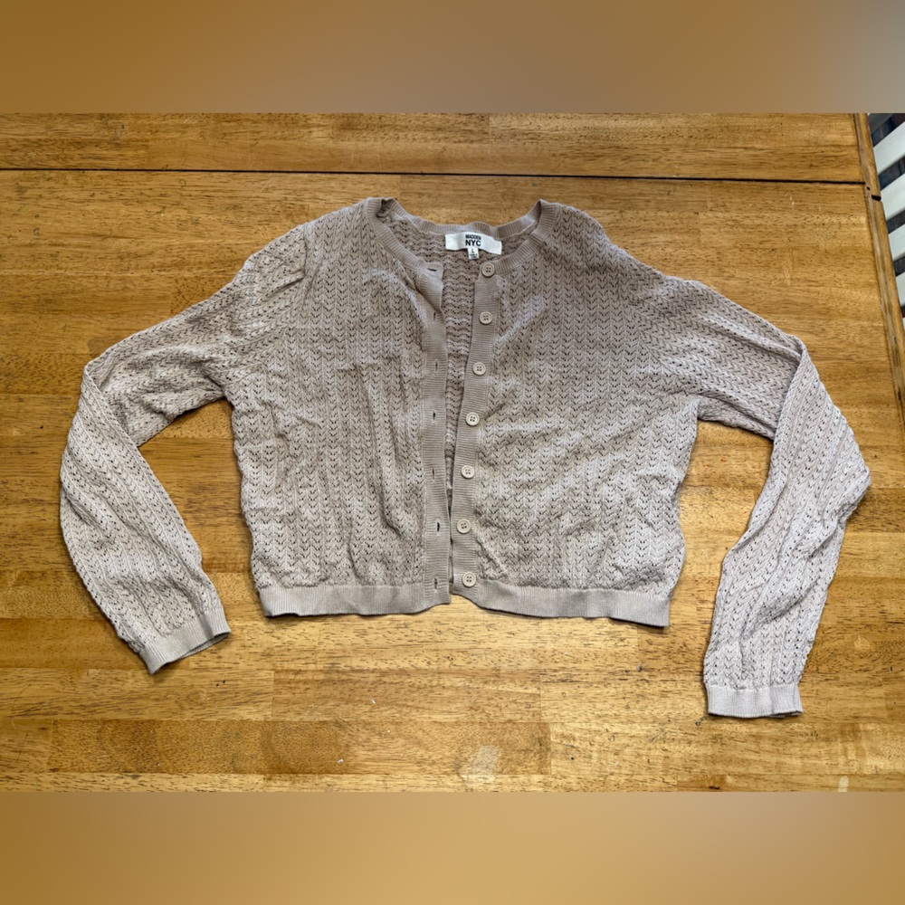 Madden NYC Chic Taupe Button-Up Cardigan